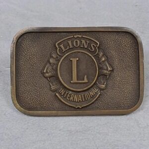 Vintage Lions International Belt Buckle Rectangle Brass Western Social Club Rare